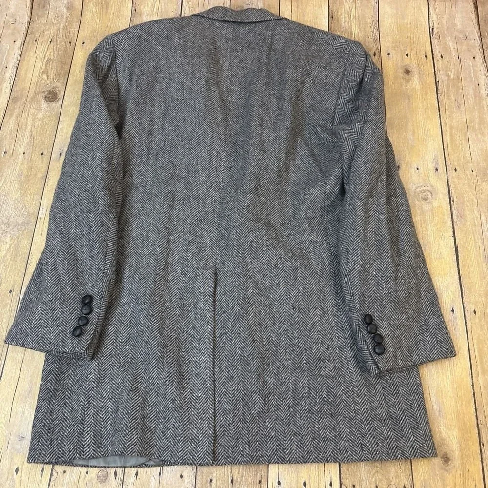 Hart Schaffner Marx Blazer Jacket Mens Grey Herringbone Wool Sport Coat